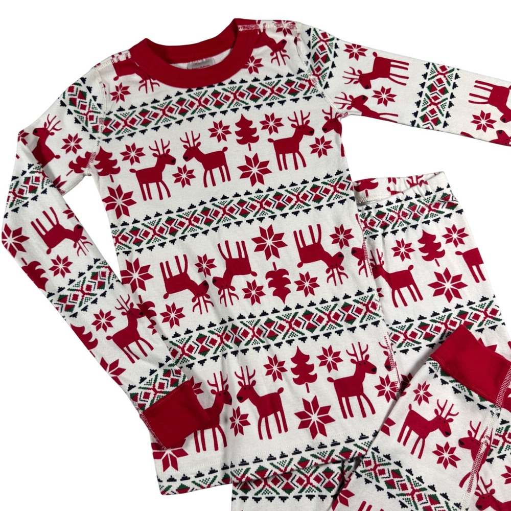 Hanna Andersson Red Reindeer Fair Isle‎ Long John Pajama Set Unisex Kids 140/10
